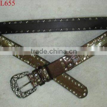 Cowhide leather diamond studdd belt