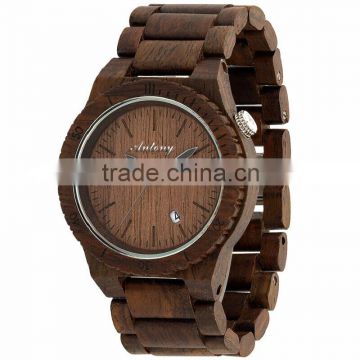 Wooden watches Ebony case Even Strap Japan movement with calendar