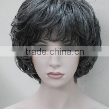 Black with c aged women elderly Fluffy Wig N530