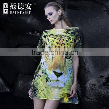 Balneaire Queen Summer 2016 Sexy Leopard Ptint T-shirt Design Beach Cover Ups photo-2