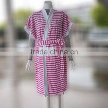 Short sleeve women stripe fancy cotton yarn dyed terry bathrobe