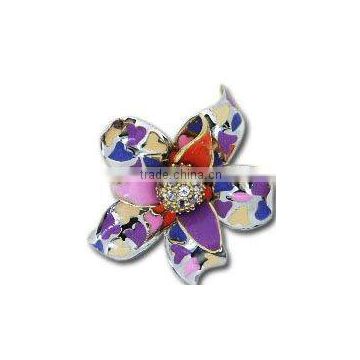 QMR037 enamel ring design for women,18 ct gold flower shaped heart shaped colorful enamel ring with CZ