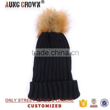 black 100% acrylic big pom beanie hat