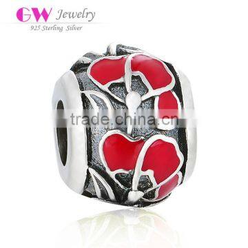 D171A GW 100% 925 silver antique charm,red enamel beads for sale