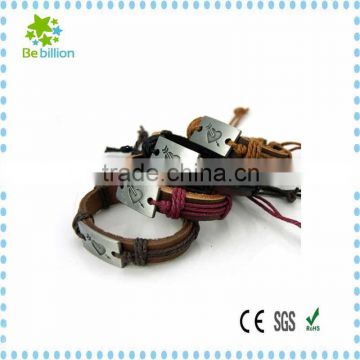 High quality genuine leather bracelet, customized alloy logo bracelet ,handmade leather bracelet