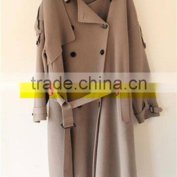 Women's dust coat style double-breasted wool coat handmade overcoat color grey