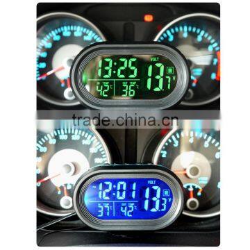 LED Lighted Digital Car Clock Thermometer Auto Dual Temperature Gauge Voltmeter Voltage Tester DC 12-24V photo-3