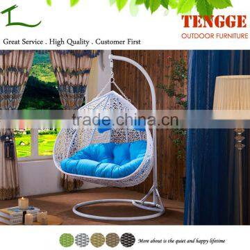 Water drop shape white synthetic rattan outdoor lover seat swing chair