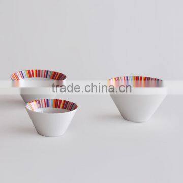 V-shape set of 3pcs porcelain bowl with decal