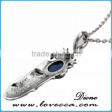 Big Blue Stone Mens Womens Vintage Feather Stainless Steel Pendant photo-3