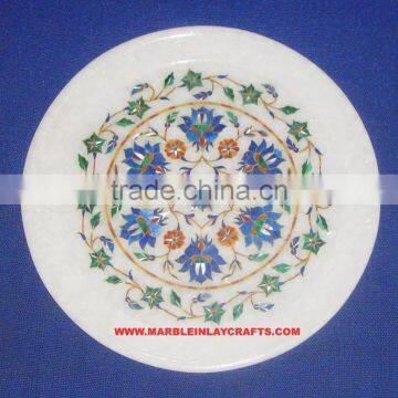 Marble inlay Decorative Plate With Semi Precious Stone Work