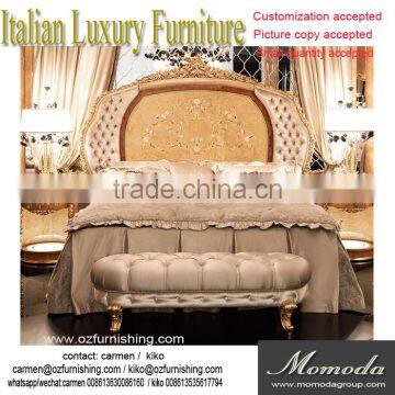 Momoda super fancy luxuious antique solid wood Italian Baroque elegant European style french full set matched golden bedroom set