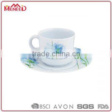 Supermarket modern flower melamine- ceramic coffee cup and saucer