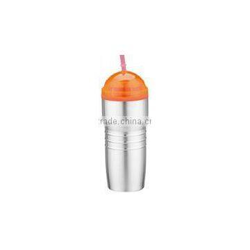 600ml/700ml Stainless Steel Inner Plastic Outer Steel Double Layer Cup With Straw photo-3