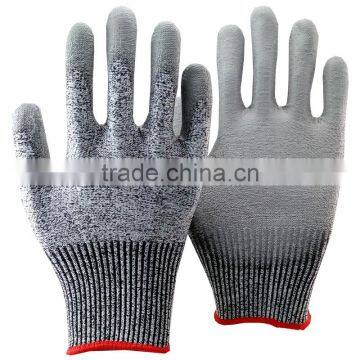 NMSAFETY anti-cut gloves Nylon and white glassfibre and UHMWPE PU glove dipping on palm Industrial gloves / protective gloves