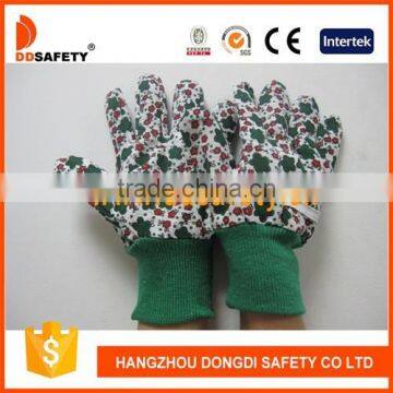 DDSAFETY Green Cotton Flower Design Kids Garden Gloves