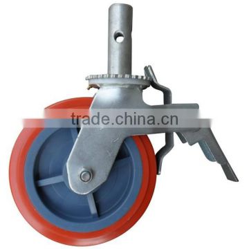 Scaffolding caster with rubber mold on cast iron wheel,roller bearing