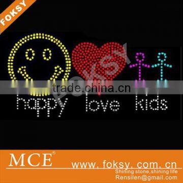 happy rhinestone hot fix motif iron on for kids garment