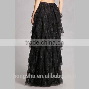 Latest Long Skirt Designs Fashion 2017 Tiered Floral Lace Maxi Skirt HSH6032 photo-4