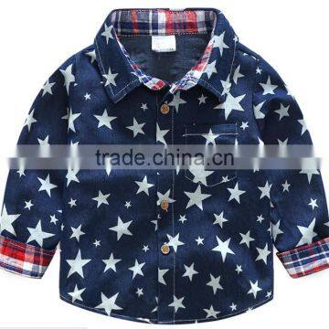 Turkey cotton one pocket long sleeve denim shirt for boys