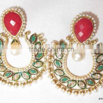 Red Green bollywood polki gold tone dangler EARRINGS