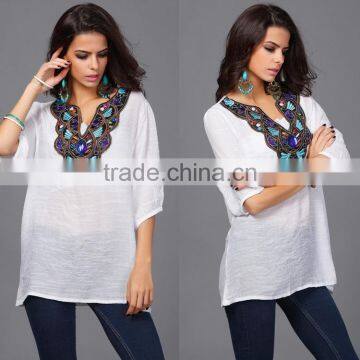 female fat ladies trendy XXLagre cotton national embroidery blouses