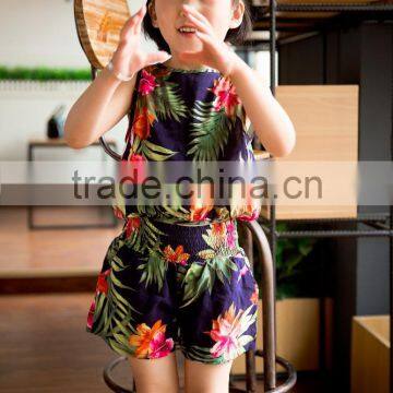 fashion off shouder panty set summer sleeveless cloth set girl shirt and printed flower soft handfeel cloth vacation dress