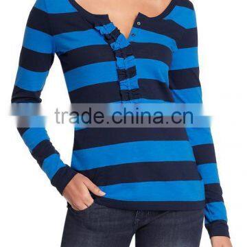 WOMEN STRIPED LONG SLEEVE T-SHIRT WITH RUFFLE PLACKET photo-3