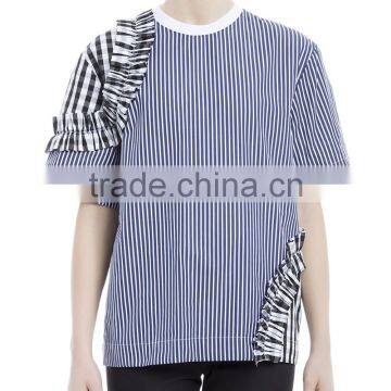 Women's 100% Cotton Blue Striped Loose Fit t Shirt With Zipper Back