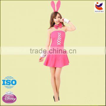 Knitted Fabrics Sexy Girl Clothes Bunny Costume for Party Pink Rabbit Clothes