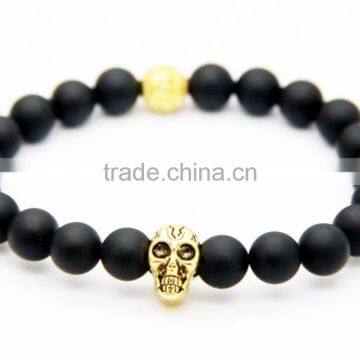 2015 fashion black matte agate skull Yoga Bracelet