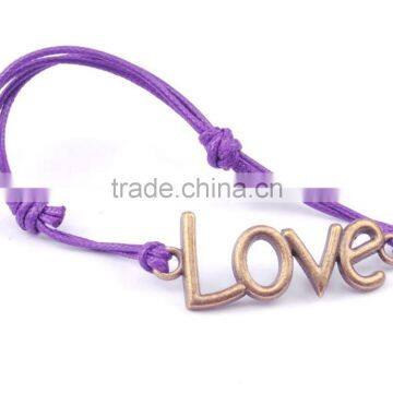2PCs Antique Bronze Love Faux Suede Leather Cord Charm Bracelets photo-5