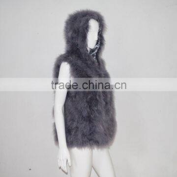 SJ007 Hooded Women Ostrich Feather Vests photo-4