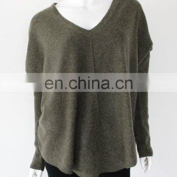 cashmere v neck knitted jumper with rib sleeve