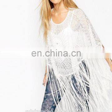 High Fashion Long Tassel Crochet Kimono in White photo-3
