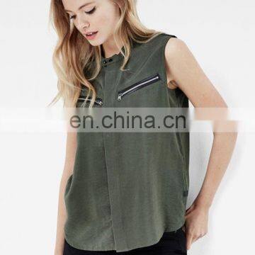 High Quality Boyfriend Sleeveless Shirt Fashion Design Women Summer Top C12811 photo-4