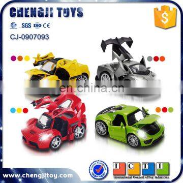 Open door 1 32 scale diecast cars pull back toy electric car model with light and music