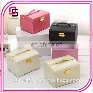 European fashion three layer double drawer leather princess jewelry box