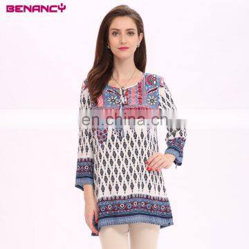 2017 Hot Selling In Stock Women Summer Boho Border Printed Tunic Tops photo-2