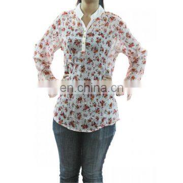 White floral front button full sleeve top for girls