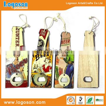 White rope eco friendly wooden bottle shaped bottle opener