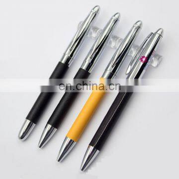 hand stitch PU finished barrel metal ball pen and roller pen