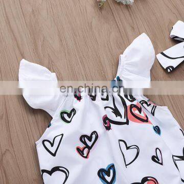2019 Summer Fly Sleeved White Love Heart Print Bodysuit Rompers Kids Girls Bodysuits photo-4