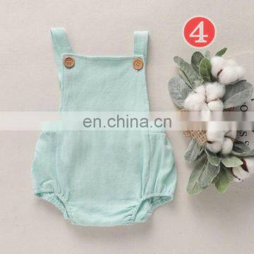 Girls Boys Button Rompers Clothes Solid Yellow Blue Button Summer Linen Newborn Belt Jumpsuit Newborn Romper Onesies photo-6