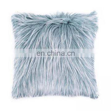 Repreve 100% Polyester Latest Design Luxurious Fashion Blue Mongolian Long Hair Long Fur Cushion for Home Decor