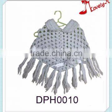 Hot sale lovely pullover crochet knit girls poncho sweater with shirt collar and tassels