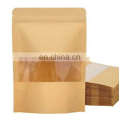 Factory Price Eco-friendly Zip Lock Packaging Bag Different Size Brown Kraft Food Paper Bag With Window