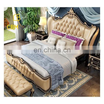 Luxury Classical European Bedroom Furniture Upholstery Soft Leather Bed