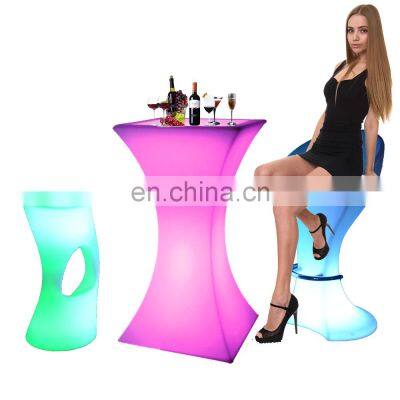 party chairs and tables / LED Outdoor Waterproof Glow Patio LED Tables and Chairs Furniture Hire Plastic Bar Stool