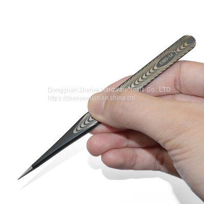 Black Anti-static Tweezers Pointed Elbow Straight Stainless Steel Tweezers Sewing Clip Thread Repair Tool Clamp With Texture ESD-12 Tweezers photo-3